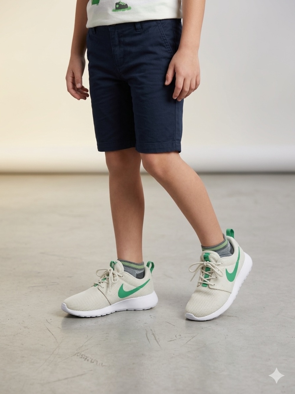 Nike Kids Cream Mesh Sneakers with Green Swoosh